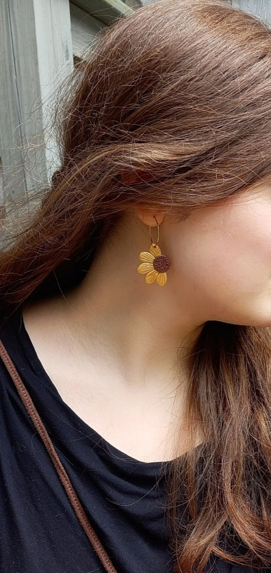 Golden Sunflower Halves Polymer Clay Earrings