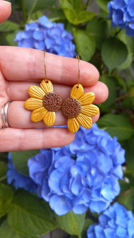 Golden Sunflower Halves Polymer Clay Earrings
