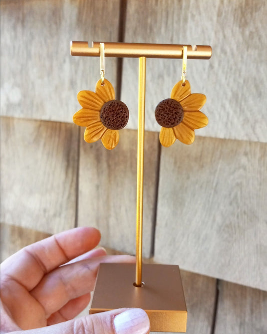 Golden Sunflower Halves Polymer Clay Earrings